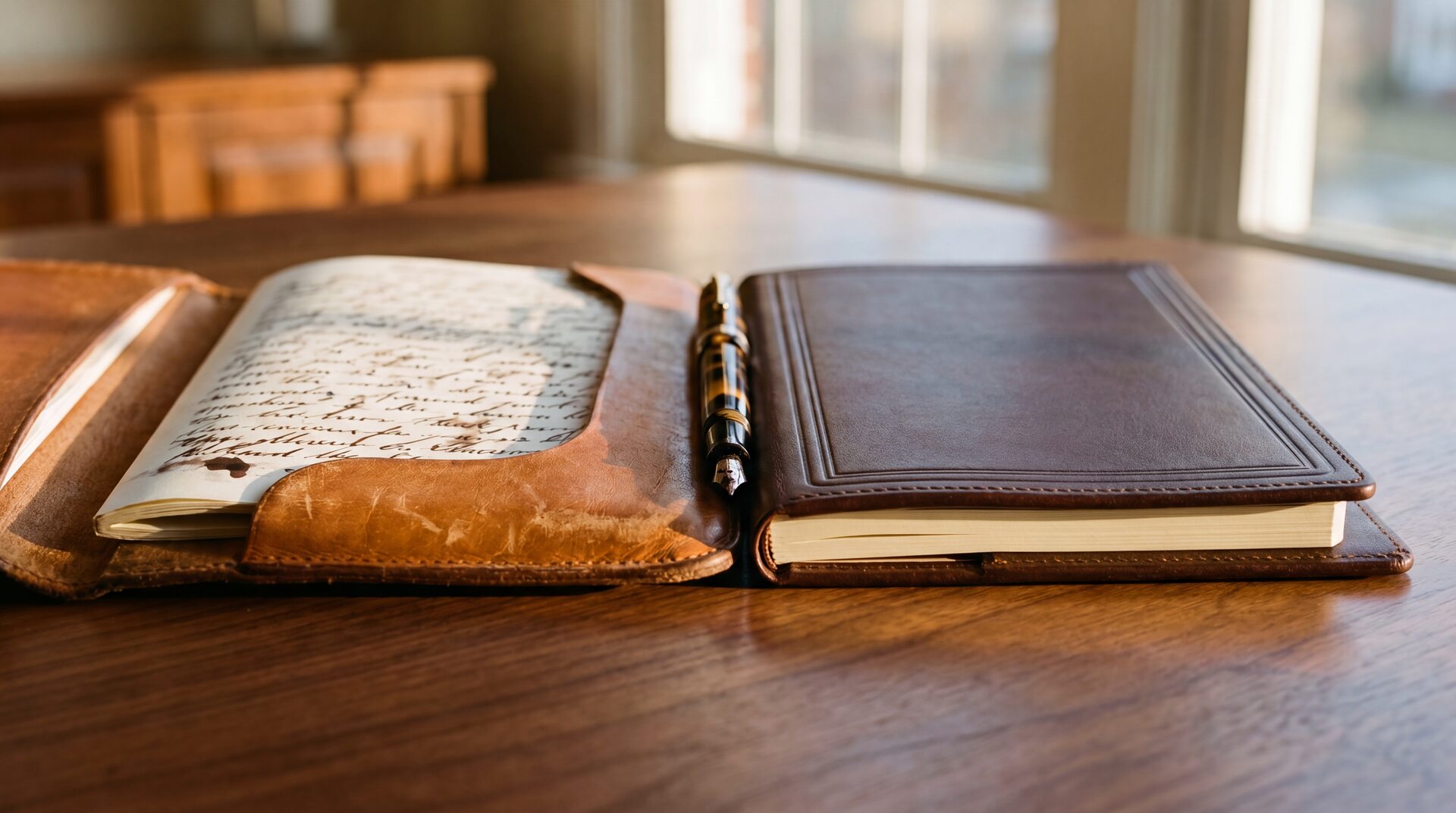 An empty partner's office at dusk with a desk lamp still on, suggesting decades of knowledge about to leave the firm